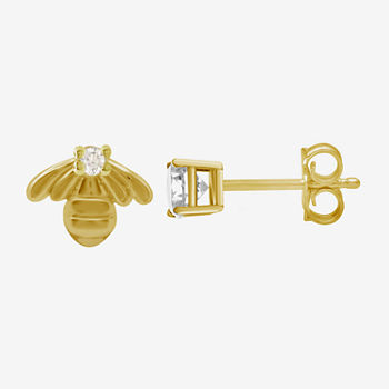 Itsy Bitsy Bee Cubic Zirconia 14K Gold Over Silver 6.5mm Stud Earrings