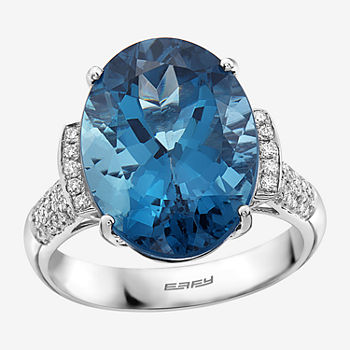 Effy Womens 1/4 CT. T.W. Diamond & Genuine Blue Topaz 14K White Gold Cocktail Ring