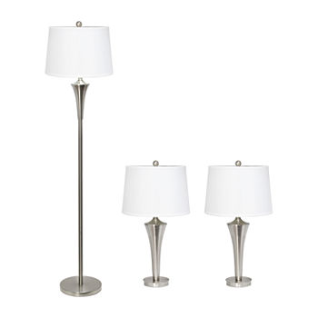 Elegant Designs Brushed Nickel Tapered With White Shades 3-pc. Lamp Set
