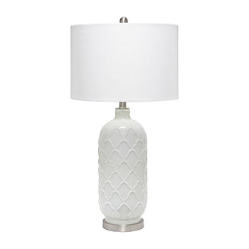 Lalia Home Argyle Classic White  With Fabric Shade Glass Table Lamp