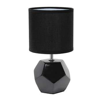Simple Designs Round Prism Mini Table Lamp with Fabric Shade