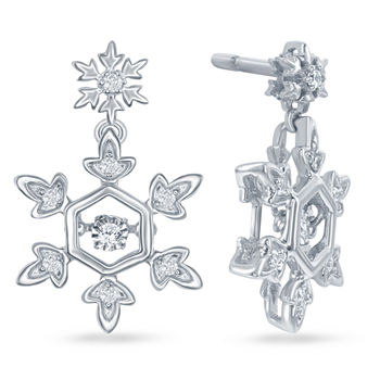 Enchanted Disney Fine Jewelry 1/10 C.T. T.W. Diamond Sterling Silver "Frozen" Snowflake Drop Earrings