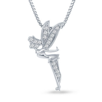 Enchanted Disney Fine Jewelry 1/10 C.T. T.W. Genuine Diamond "Tinker Bell" Pendant Necklace In Sterling Silver