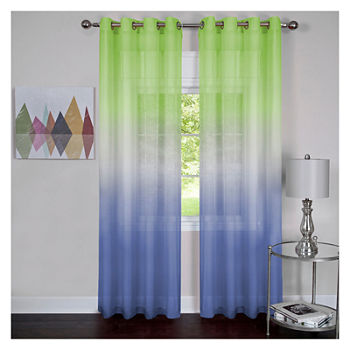Rainbow Sheer Grommet Top Single Curtain Panel