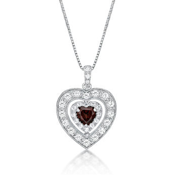 Womens Genuine Red Garnet Sterling Silver Heart Pendant Necklace