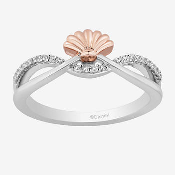 Enchanted Disney Fine Jewelry Womens 1/10 CT. T.W. Genuine White Diamond 14K Rose Gold Over Silver Sterling Silver Ariel Princess The Little Mermaid Cocktail Ring
