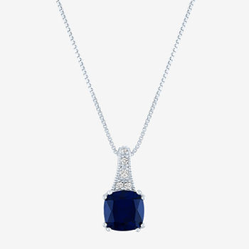 Womens Lab Created Blue Sapphire Sterling Silver Pendant Necklace