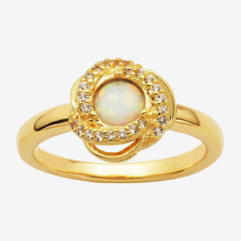 Womens Genuine White Opal 18K Gold Over Silver Cocktail Ring