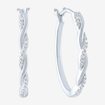 Limited Time Special! 1/10 CT. T.W. Genuine White Diamond Sterling Silver 2.2mm Hoop Earrings