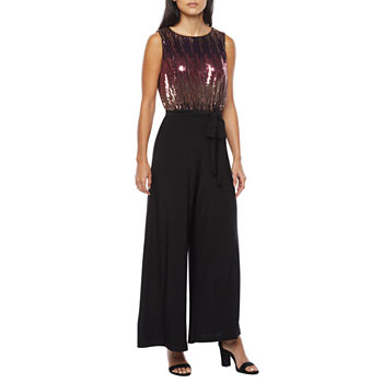 J Taylor Sleeveless Sequin Belted Jumpsuit