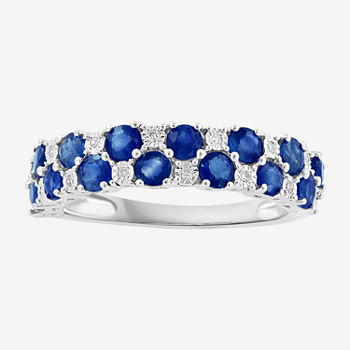 Effy  Double Row Diamond Accent Genuine Blue Sapphire Sterling Silver Band