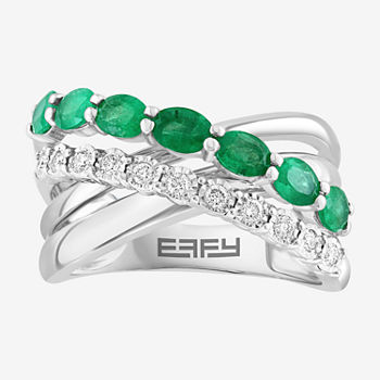 Effy 1/6 CT. T.W. Diamond & Genuine Green Emerald Sterling Silver Crossover Band