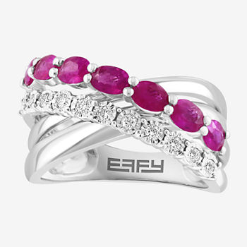 Effy  1/6 CT. T.W. Diamond & Genuine Red Ruby Sterling Silver Crossover Band