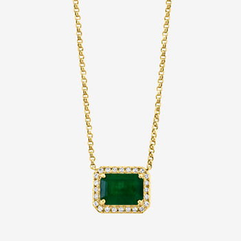Effy  Womens 1/8 CT. T.W. Diamond & Genuine Green Emerald 14K Gold Pendant Necklace