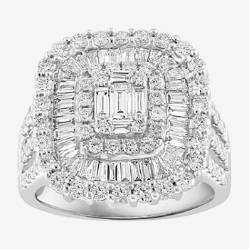 Effy  Womens 2 CT. T.W. Genuine White Diamond 14K White Gold Cushion Halo Cocktail Ring