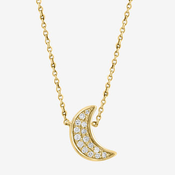 Effy  Womens 1/10 CT. T.W. Genuine White Diamond 14K Gold Over Silver Moon Pendant Necklace