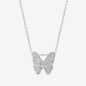 Effy  Womens 1/5 CT. T.W. Genuine White Diamond Sterling Silver Butterfly Pendant Necklace