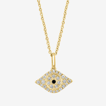 Effy  Womens 1/6 CT. T.W. Genuine White Diamond 14K Gold Over Silver Sterling Silver Evil Eye Pendant Necklace