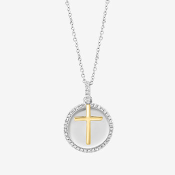 Effy  Womens 1/4 CT. T.W. Genuine White Diamond 14K Gold Over Silver Sterling Silver Cross Pendant Necklace