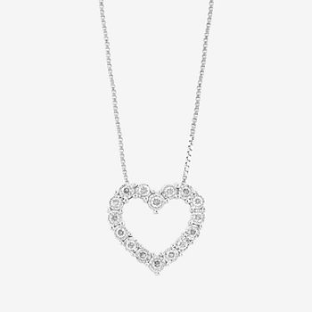 Effy  Womens 1/4 CT. T.W. Genuine White Diamond Sterling Silver Heart Pendant Necklace