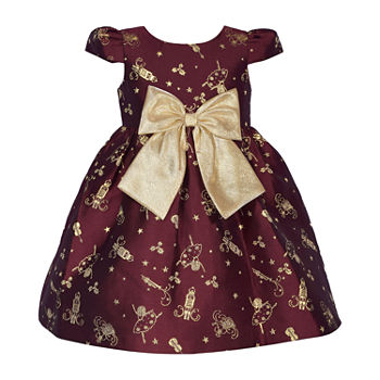 Bonnie Jean Golden Nutcracker Motif Toddler Girls Short Sleeve Puffed Sleeve Fit + Flare Dress