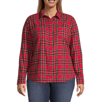 St. John's Bay Plus Womens Long Sleeve Flannel Shirt