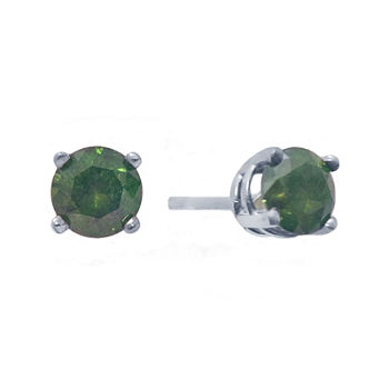 1/2 CT. T.W. Color-Enhanced Green Diamond Stud Earrings