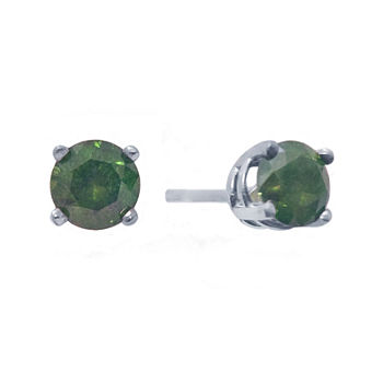 1 CT. T.W. Color-Enhanced Green Diamond Stud Earrings
