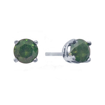 1½ CT. T.W. Color-Enhanced Green Diamond Stud Earrings