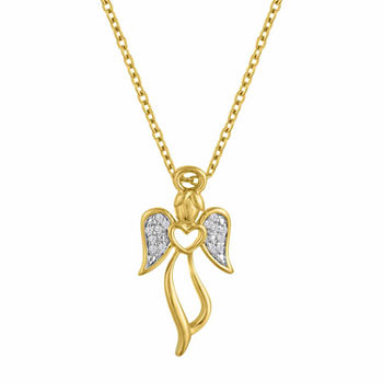 "Faith" Womens Diamond Accent Genuine White Diamond 14K Gold Over Silver Angel Pendant Necklace
