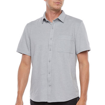 Stylus Knit Mens Classic Fit Short Sleeve Button-Down Shirt