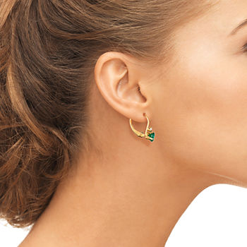 Lab Created Green Emerald 10K Gold Drop Earrings