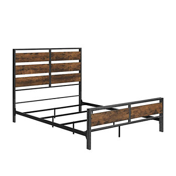 Queen Size Metal and Wood Plank Bed