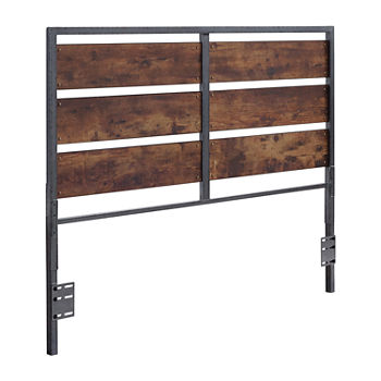 Queen Size Metal and Wood Plank Panel Headboard