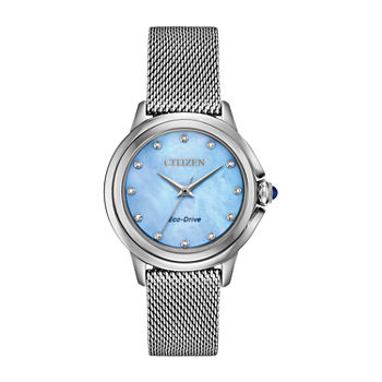 Citizen Womens Diamond Accent Silver Tone Stainless Steel Bracelet Watch Em0790-55n