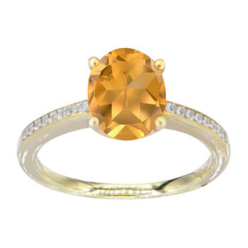 Womens Genuine Yellow Citrine 14K Gold Over Silver Halo Cocktail Ring