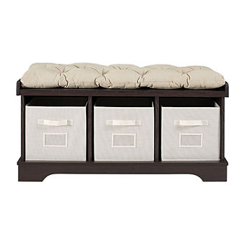 42" Wood Storage Bench with Totes and Cushion