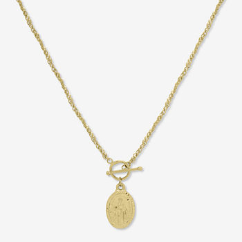 Womens 14K Gold Miraculous Medal Oval Pendant Necklace