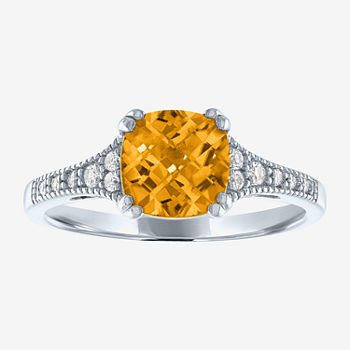 Womens Genuine Yellow Citrine Sterling Silver Cocktail Ring