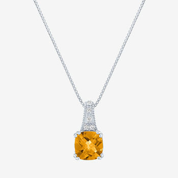 Womens Genuine Yellow Citrine Sterling Silver Pendant Necklace