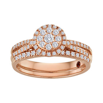 1/2 CT. T.W. Diamond 10K Rose Gold Bridal Ring Set