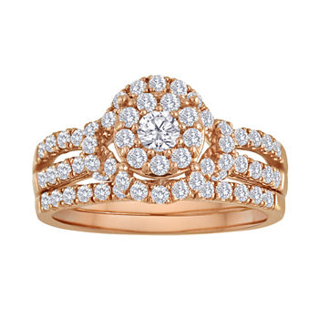 1 CT. T.W. Diamond 10K Rose Gold Bridal Ring Set