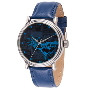 Marvel Mens Blue Leather Strap Watch-Wma000195