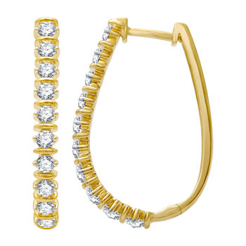 1 CT. T.W. Genuine White Diamond 10K Gold 27.4mm Hoop Earrings