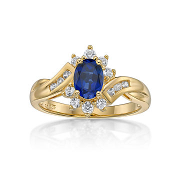 Womens Lab Created Blue Sapphire 14K Gold Over Silver Cocktail Ring