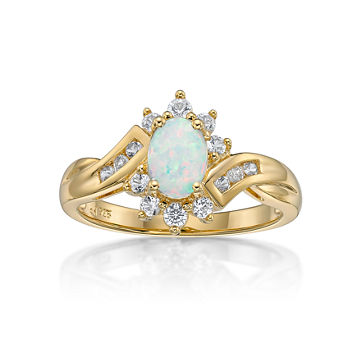 Lab-Created Opal & Lab-Created White Sapphire 14K Gold Over Silver Cocktail Ring