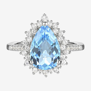 Womens Genuine Blue Topaz Halo Cocktail Ring