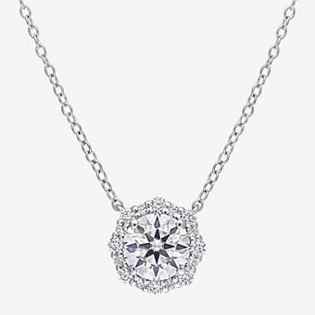 Womens Lab Created White Moissanite Sterling Silver Pendant Necklace