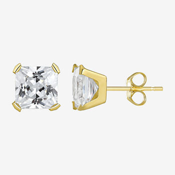 10k Gold 6mm Princess-Cut Cubic Zirconia Stud Earrings