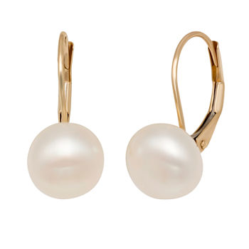 Genuine White Cultured Freshwater Pearl 14K Gold Drop Earrings